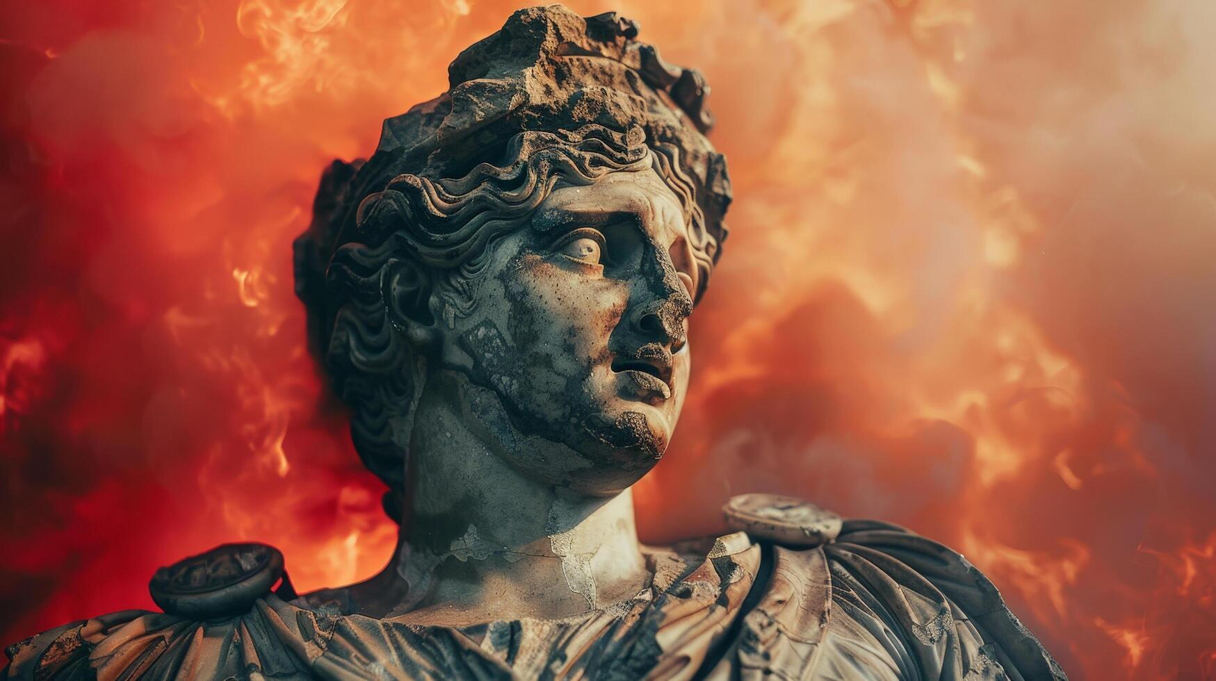ancient greek statue in fiery apocalyptic scene photo