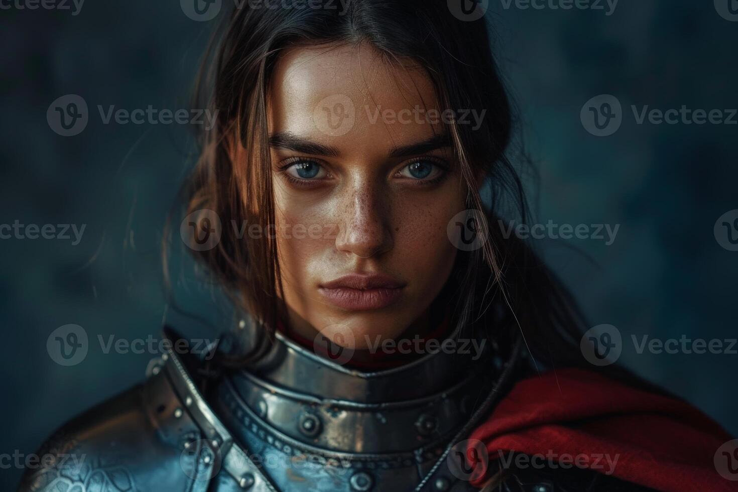 Fierce warrior woman in armor photo