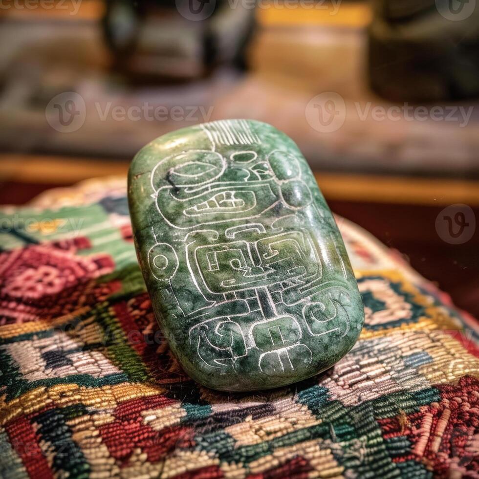 Carved stone artifact with ancient symbols photo
