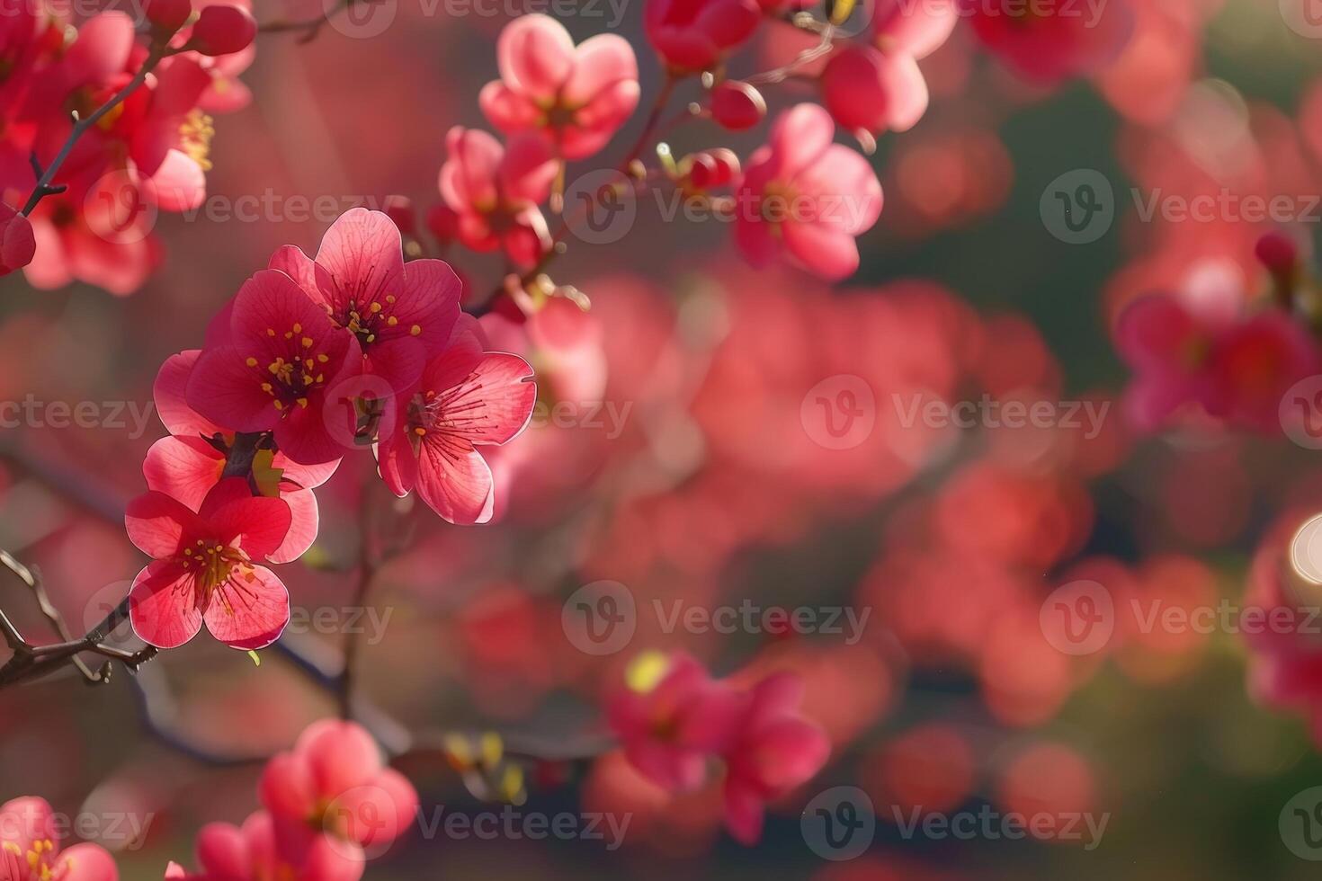 Vibrant red cherry blossoms in full bloom photo