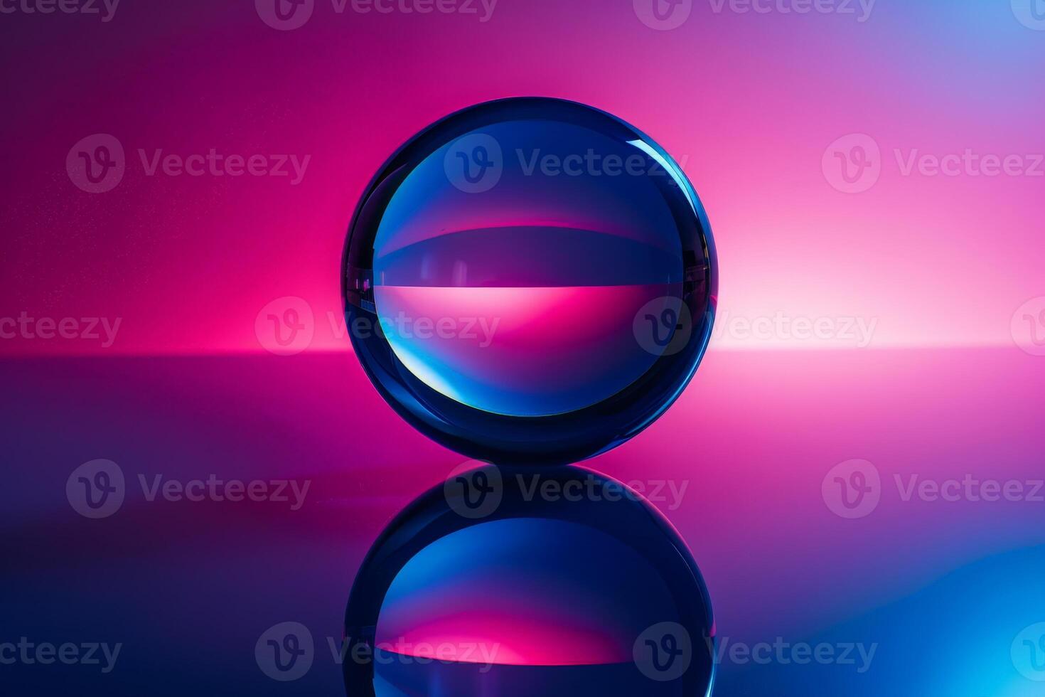 Vibrant glass sphere reflecting colorful abstract landscape photo