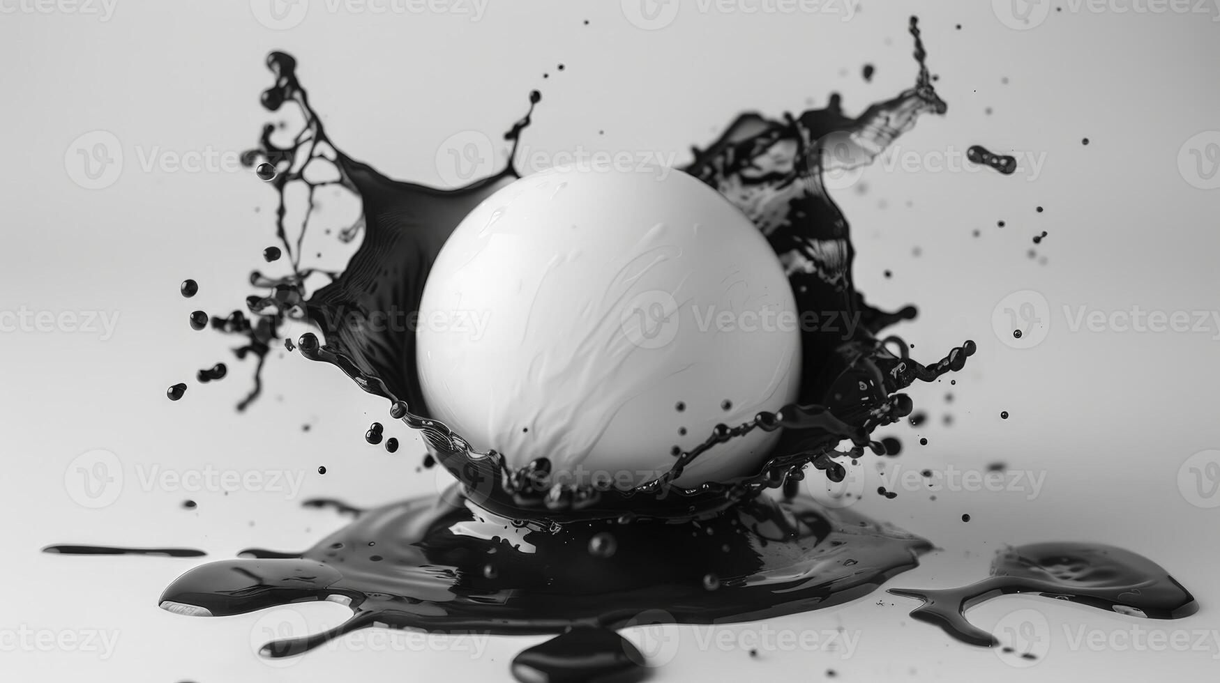 Splashing white sphere in black liquid photo
