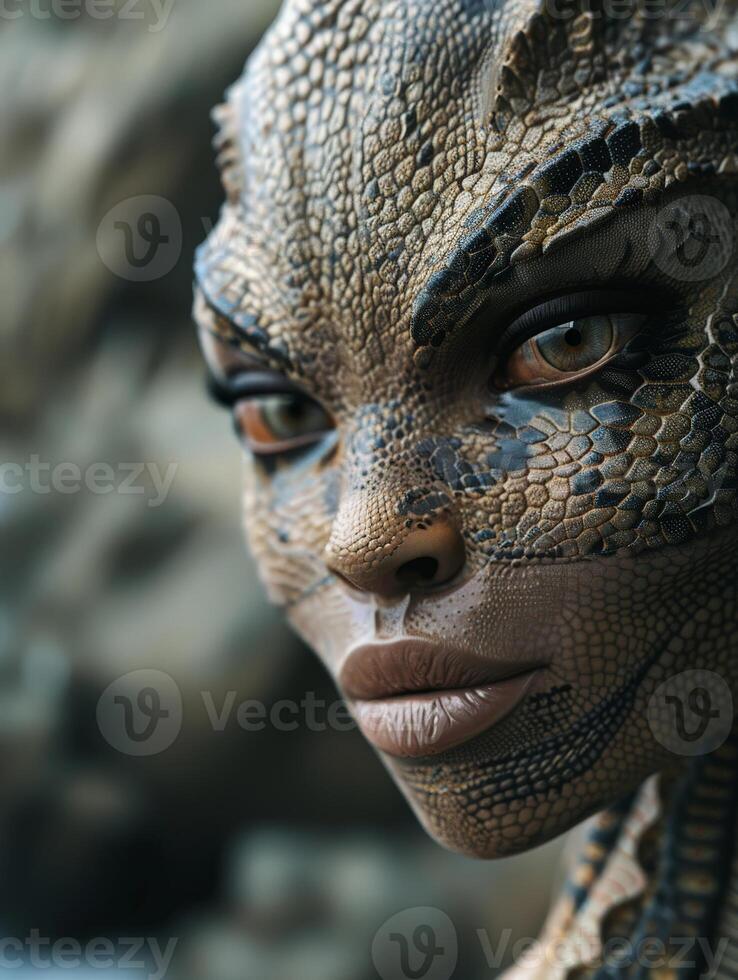 Close up portrait of a person with intricate facial patterns photo