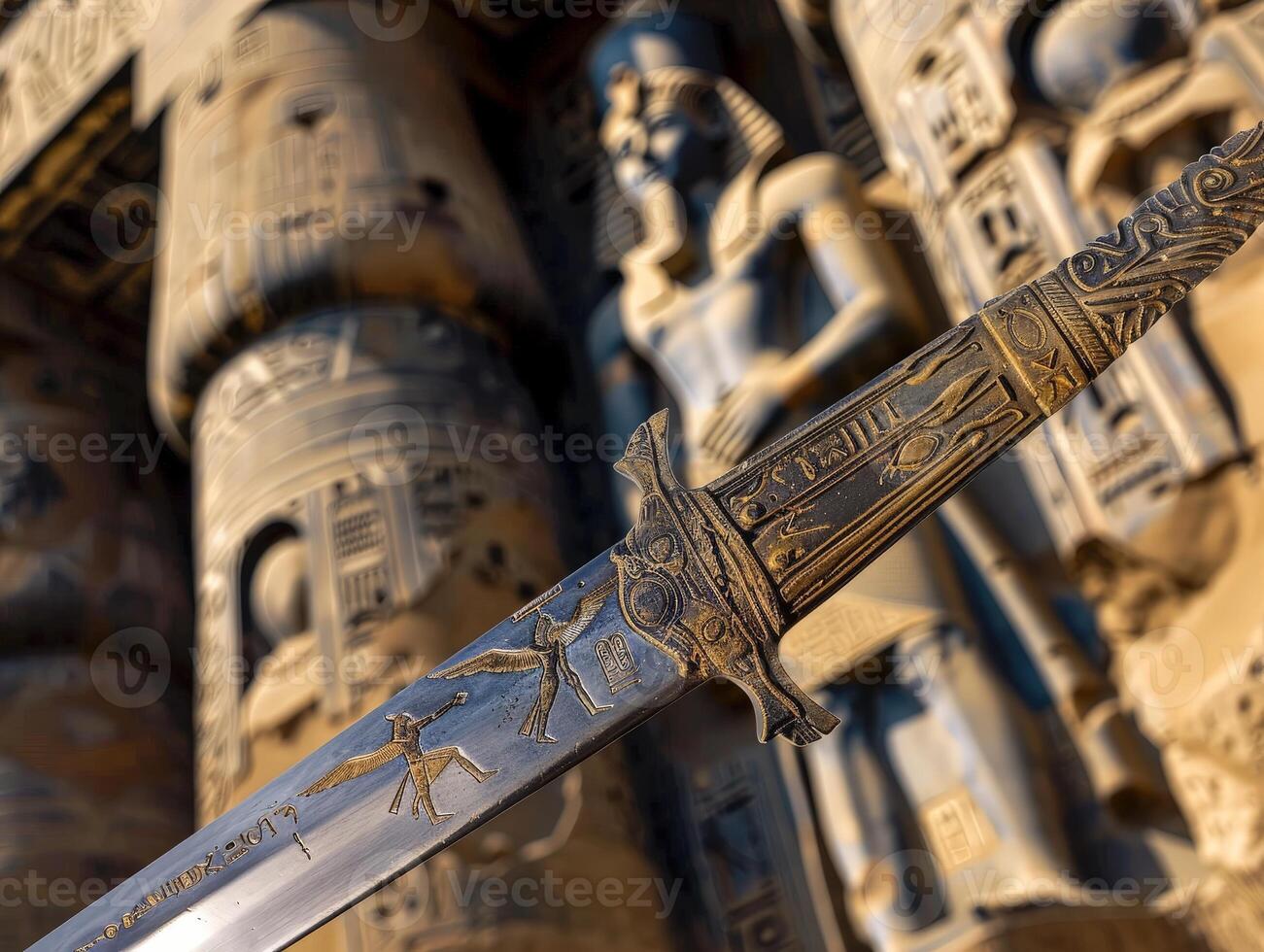 ancient egyptian sword with hieroglyphic carvings photo