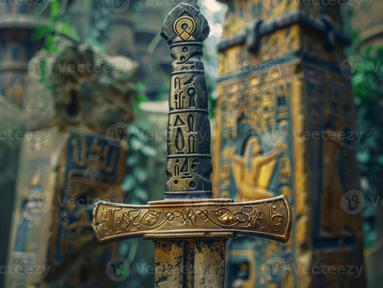 Ancient Egyptian sword with hieroglyphic design photo