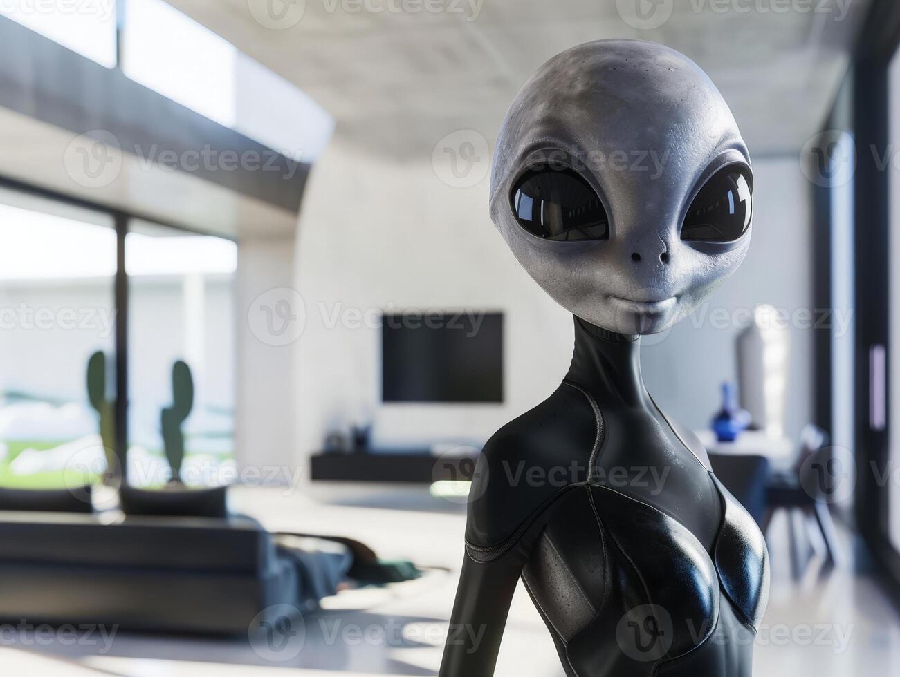 Alien figure in modern interior photo