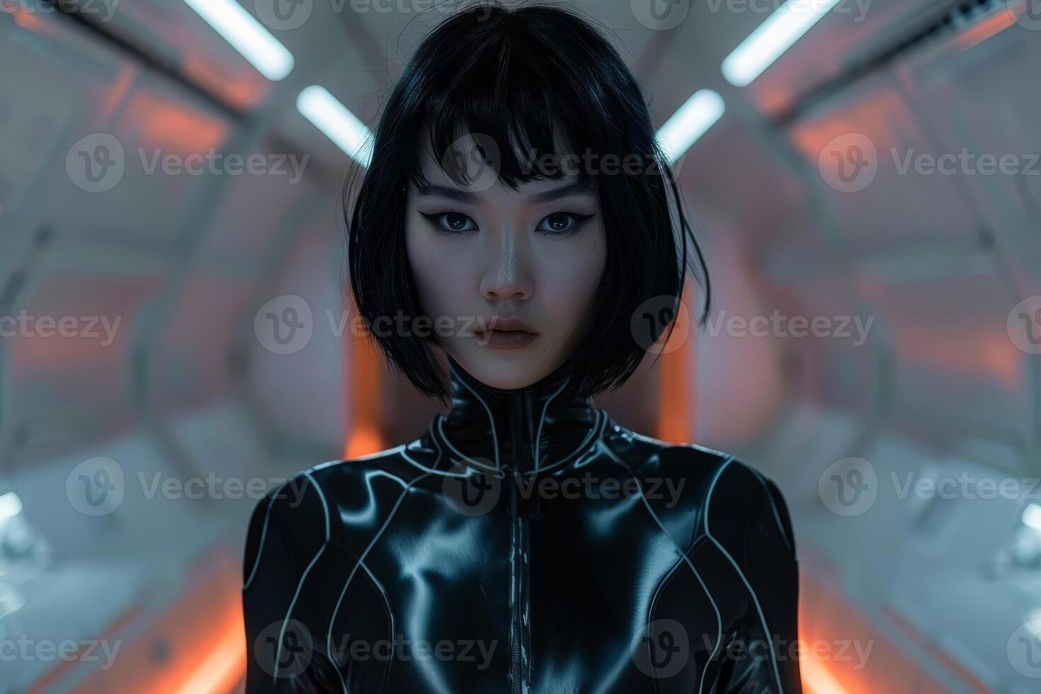 futuristic woman in black outfit photo