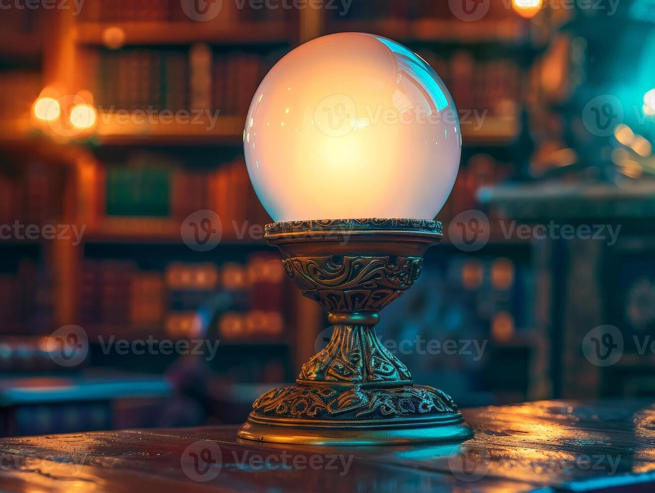 Mystical crystal ball on ornate pedestal photo