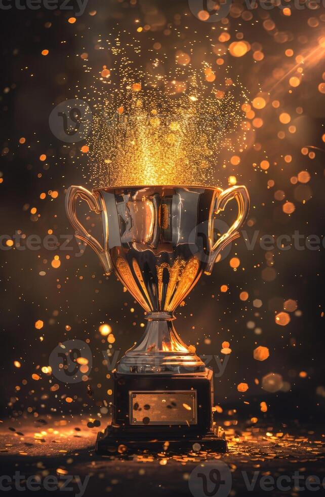 golden trophy with sparkling lights photo