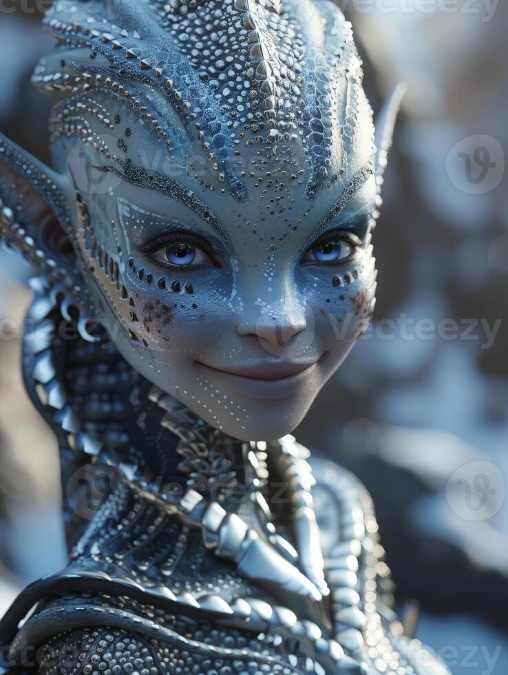 Enchanting fantasy portrait of a mysterious blue skinned creature photo