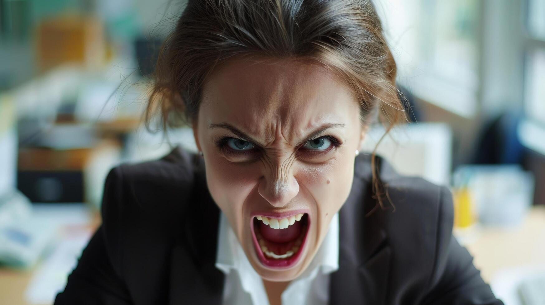 Angry businesswoman shouting in frustration photo