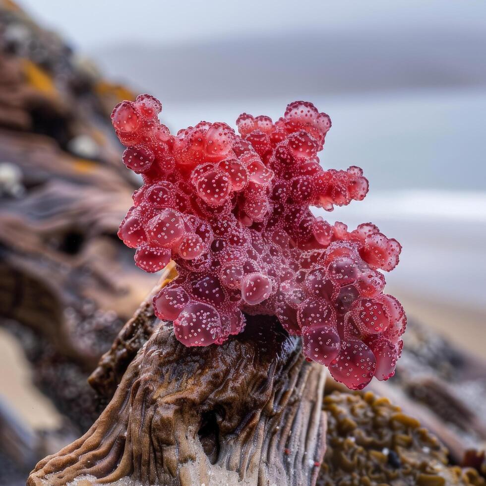 Vibrant red coral like underwater plant photo
