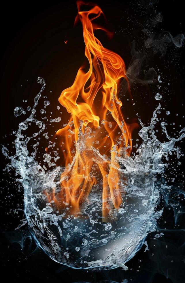 Dramatic fire and water collision photo
