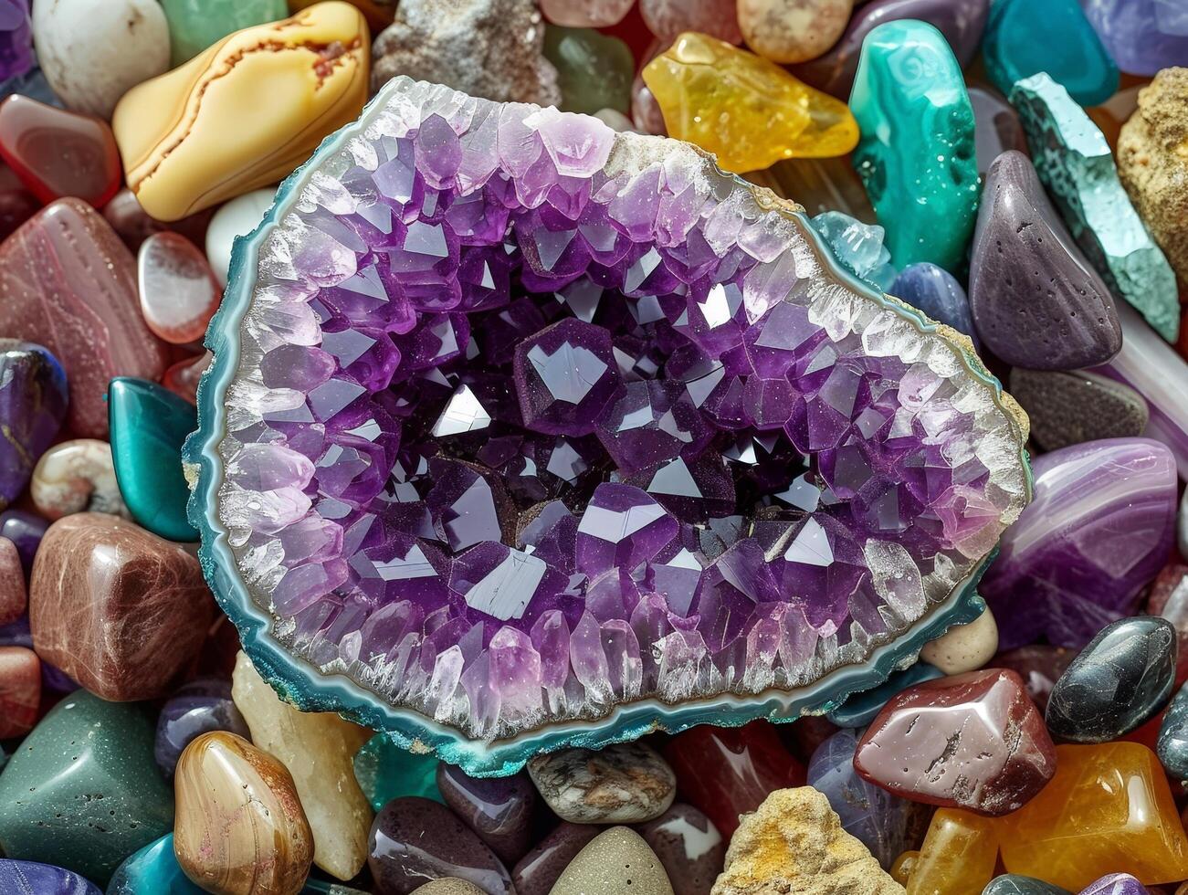 Vibrant collection of natural gemstones and crystals photo