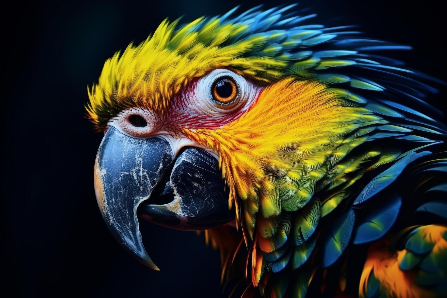 Vibrant parrot with striking feathers and piercing eyes photo