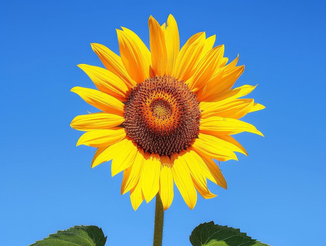 Vibrant sunflower against a clear blue sky photo