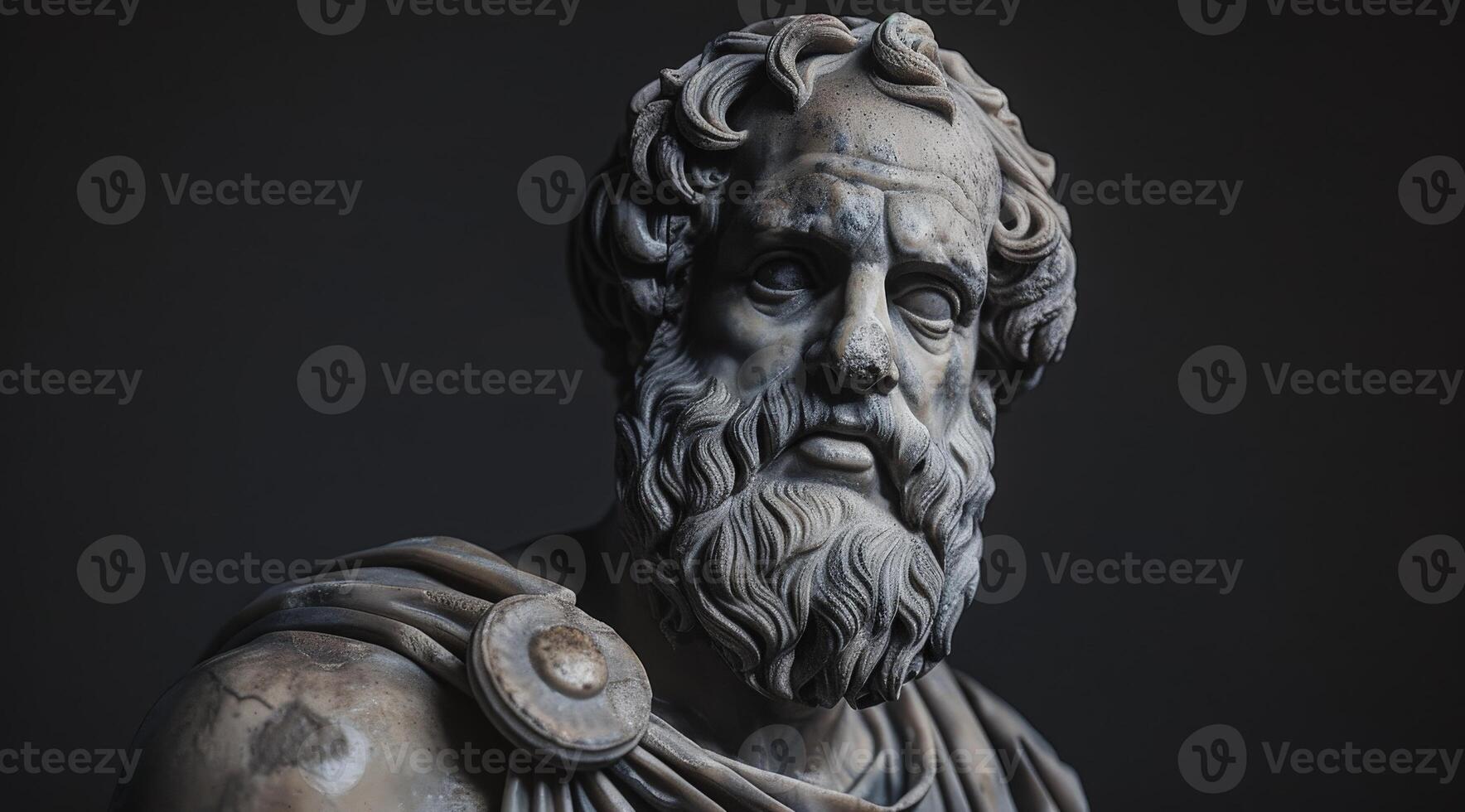 ancient philosopher statue with pensive expression photo