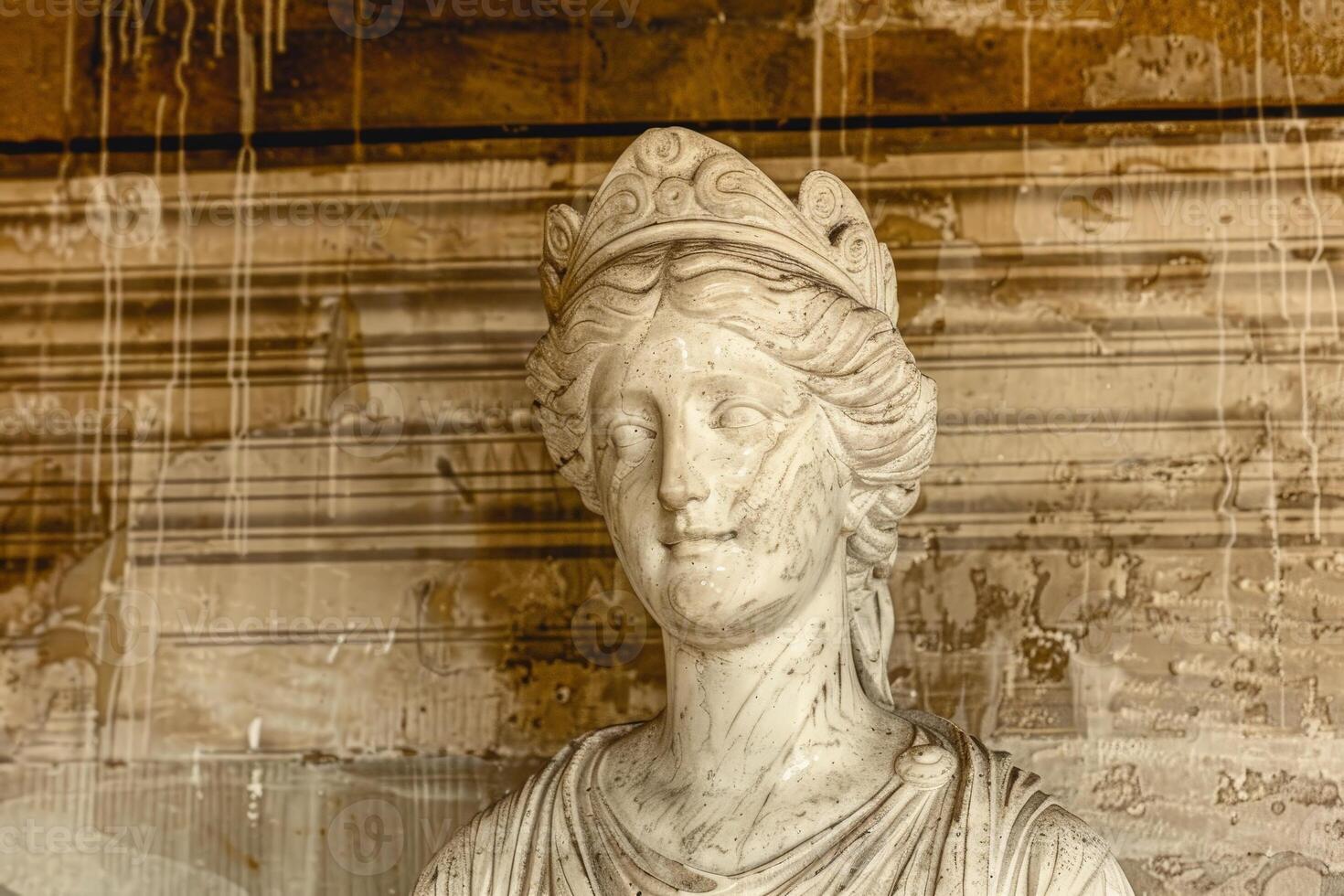 Ornate stone sculpture of a person with intricate details photo