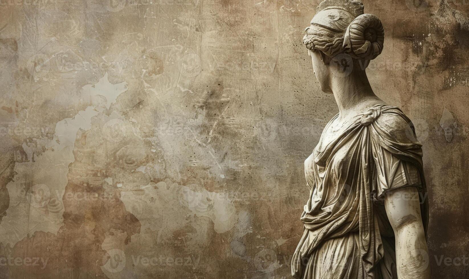 Weathered statue of a woman in a flowing dress photo