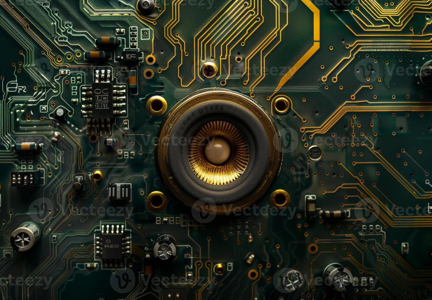 Close up of a circuit board with electronic components photo