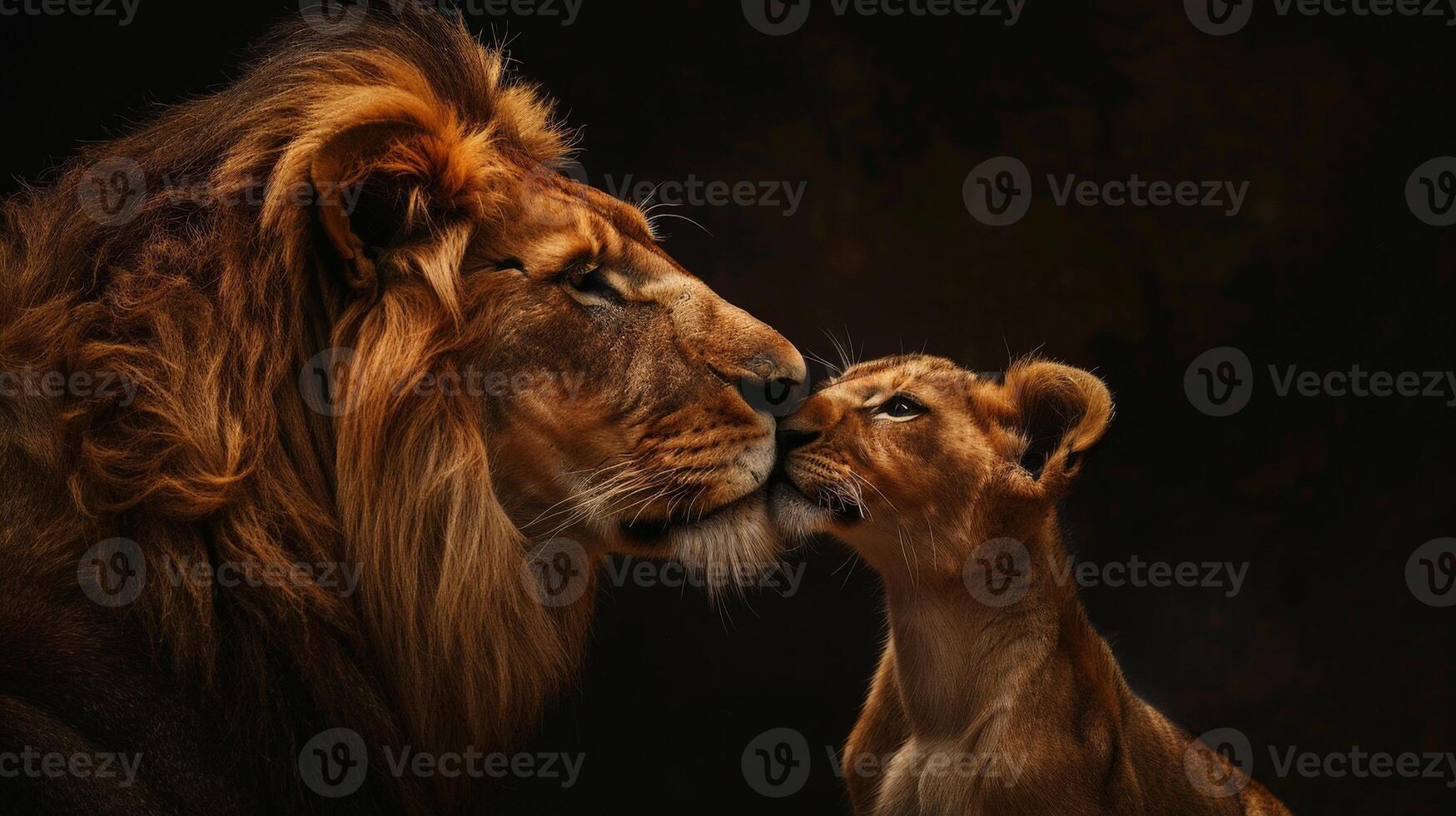 Majestic lion and cub in intimate moment photo