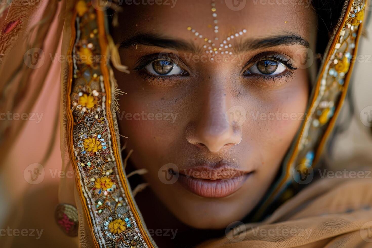Captivating portrait of a woman with intricate headpiece photo