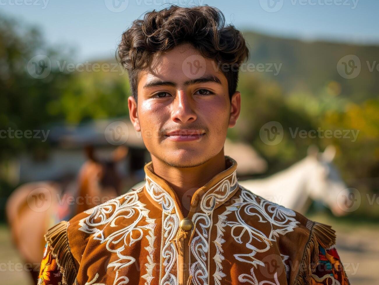 Portrait of a young man in traditional ethnic clothing photo