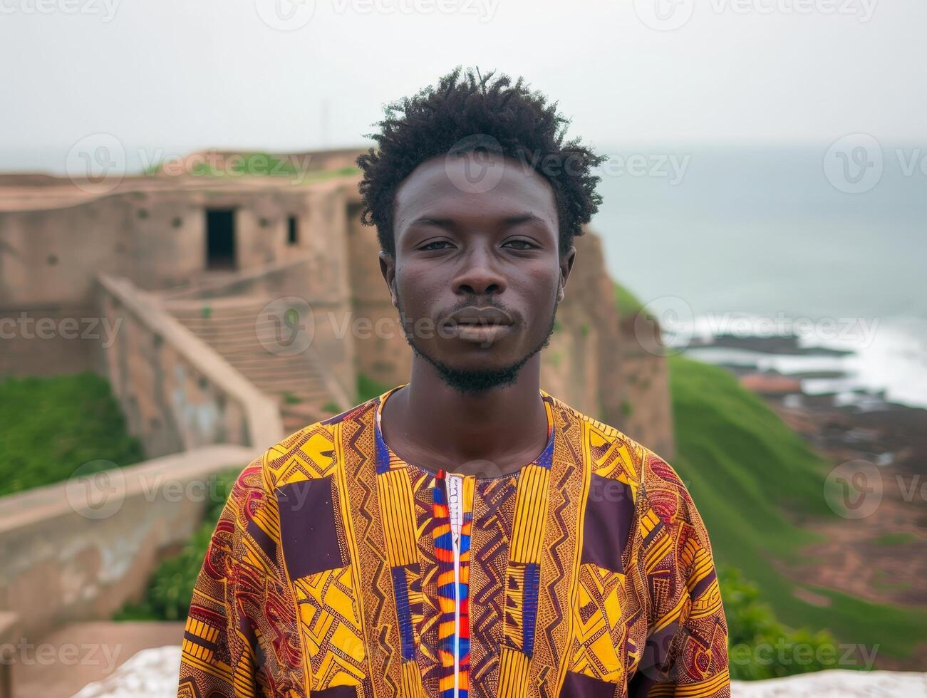 young man in colorful traditional african clothing photo