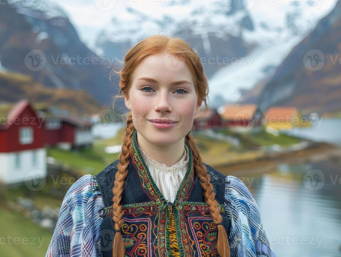 portrait of a young woman in traditional scandinavian clothing photo