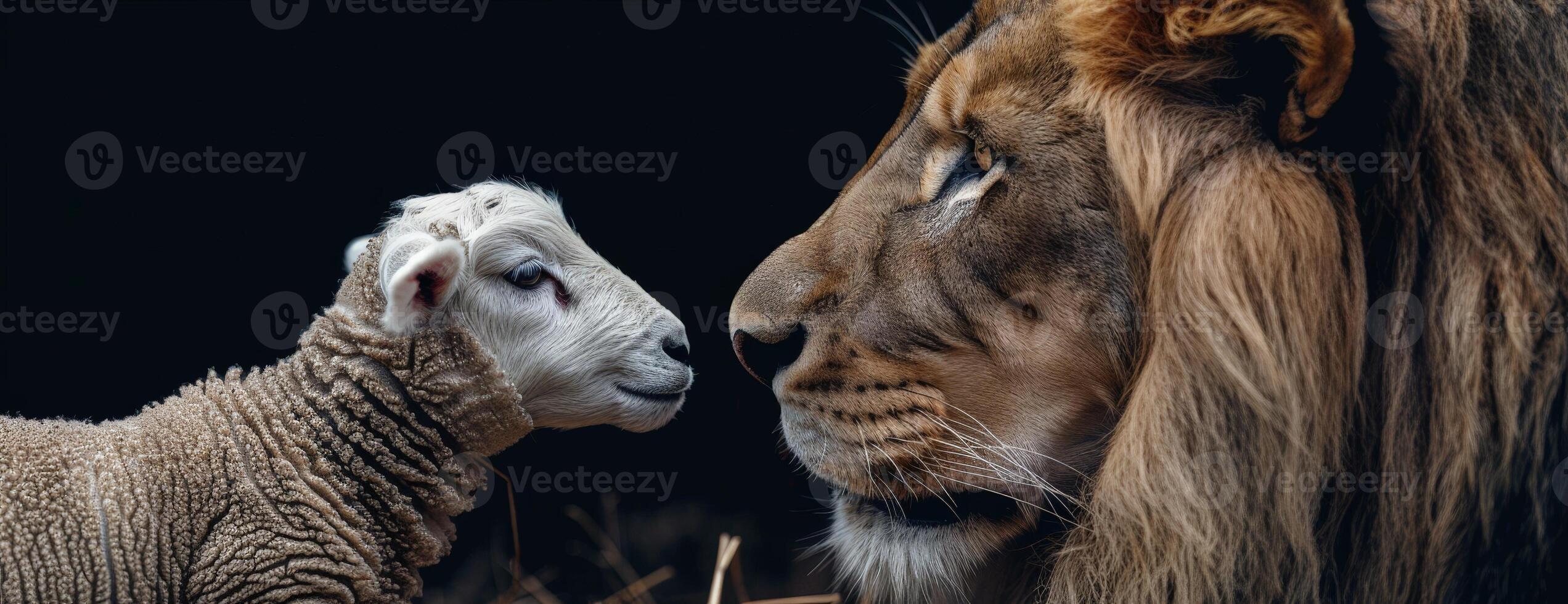 lion and lamb in close up photo