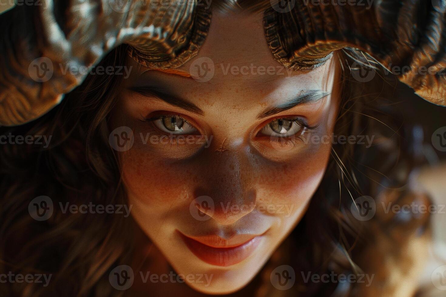 Captivating portrait of a young woman with striking eyes and features photo
