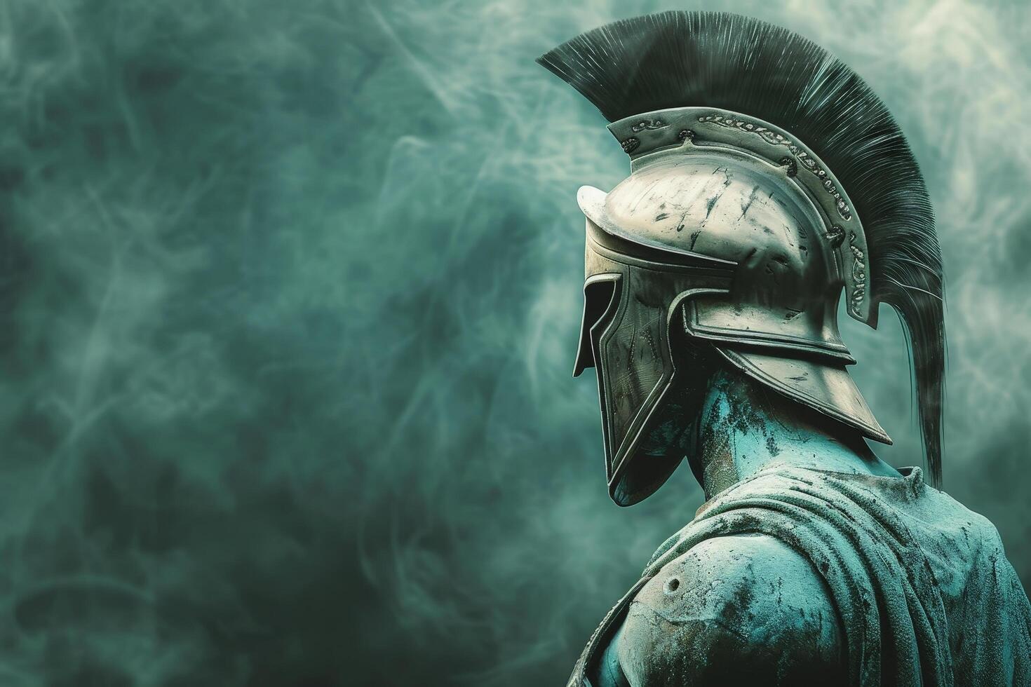 ancient greek warrior statue in stormy background photo