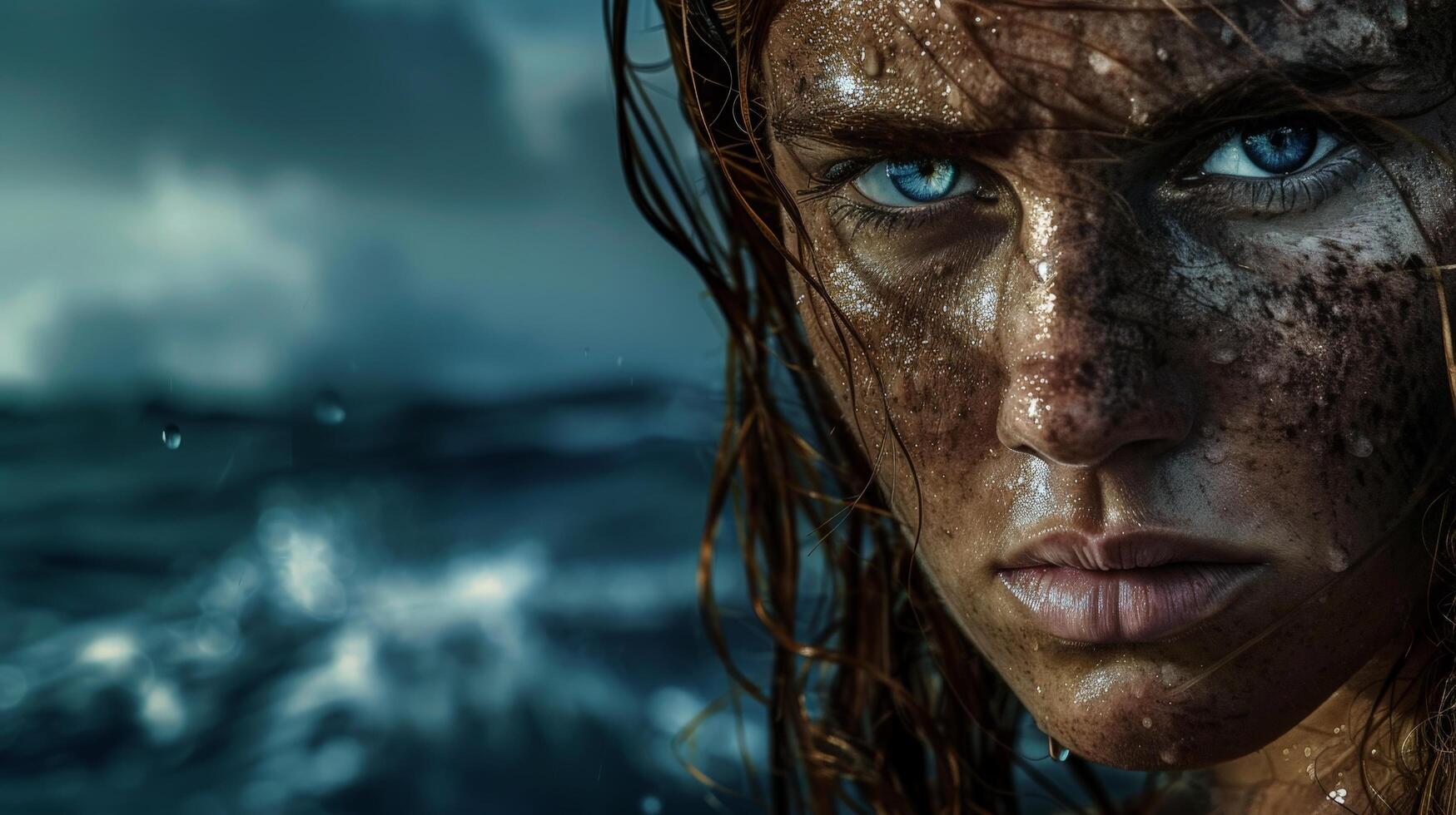 Intense gaze of a weathered adventurer photo