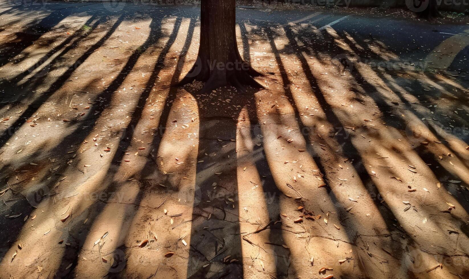 Dramatic shadows cast by a tree on the ground photo