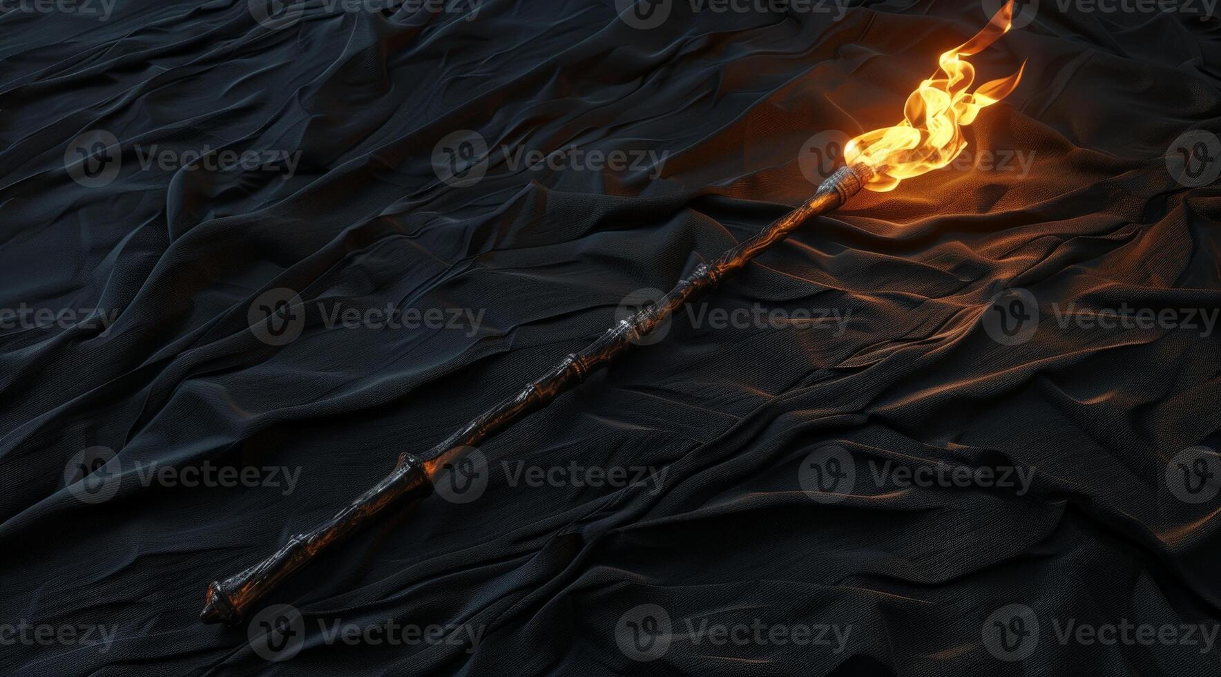 Magical wooden wand with fiery flames photo