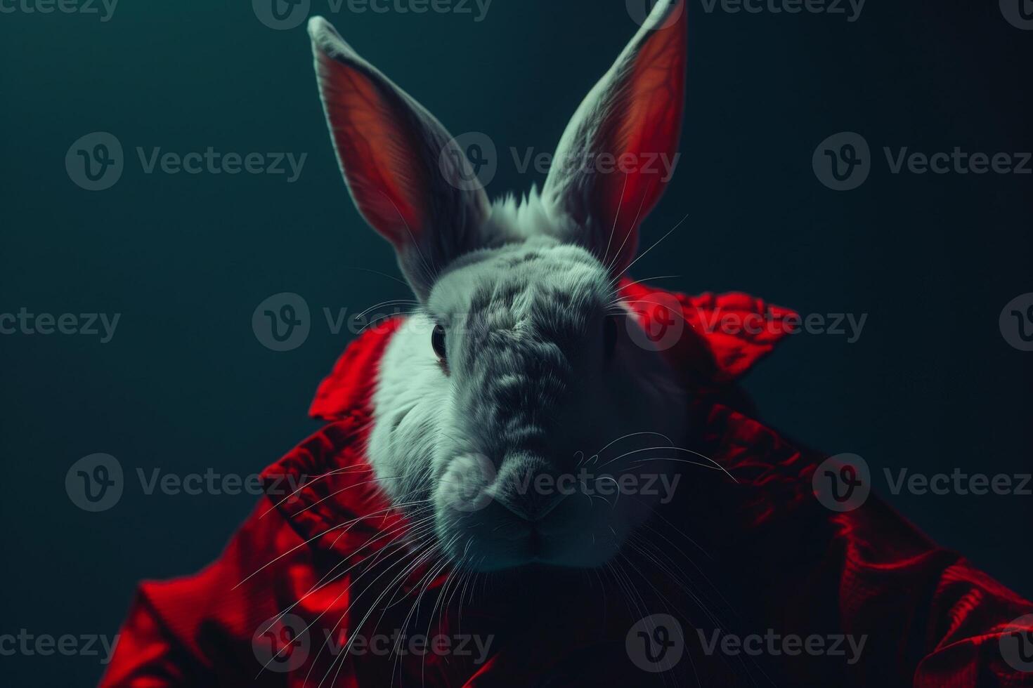 close up of a rabbit with red fabric photo