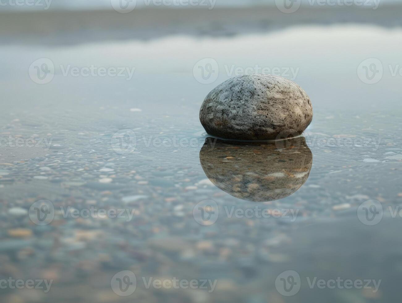 Serene stone reflection in calm waters photo