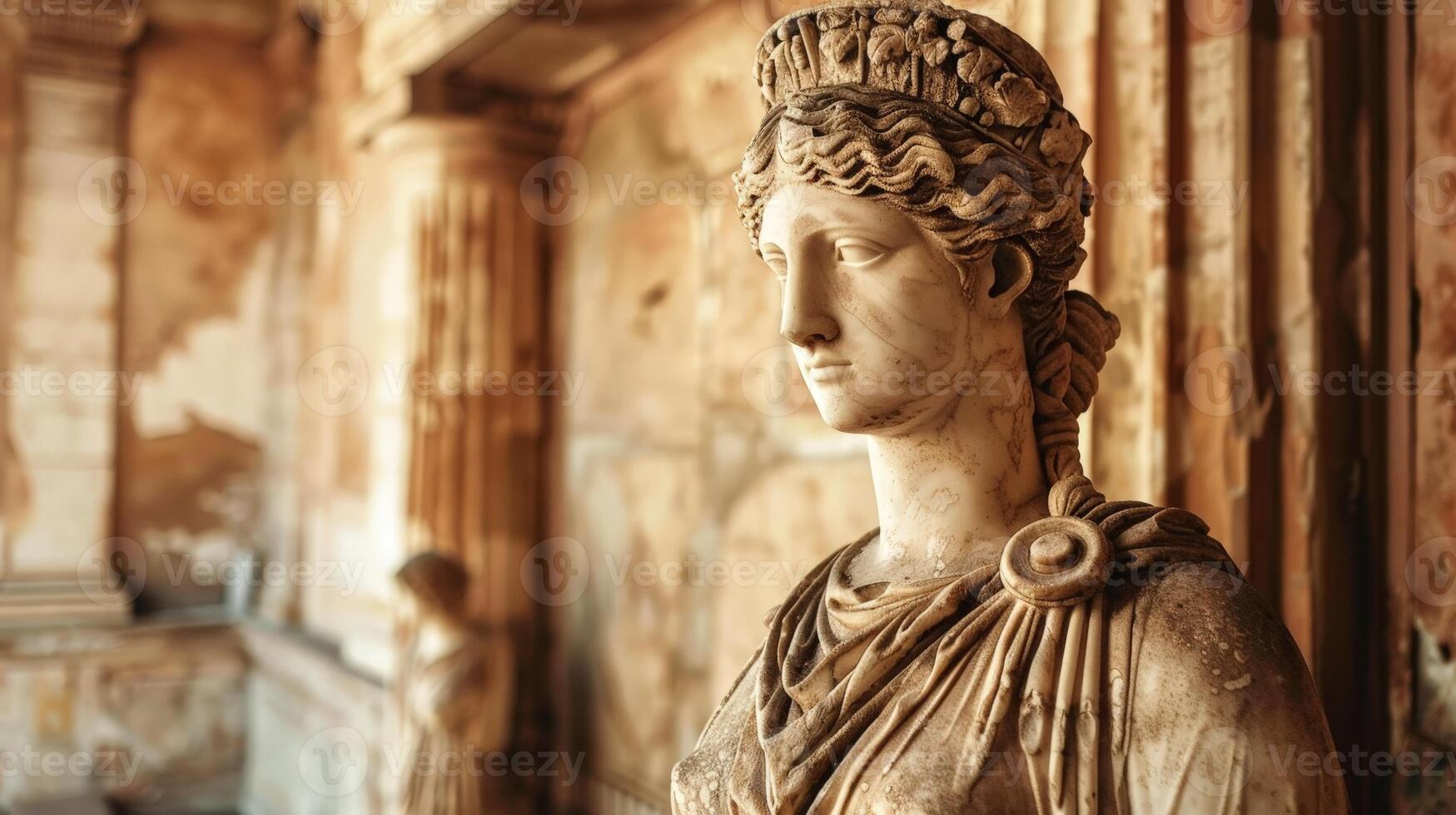ancient greek statue in classical architectural setting photo
