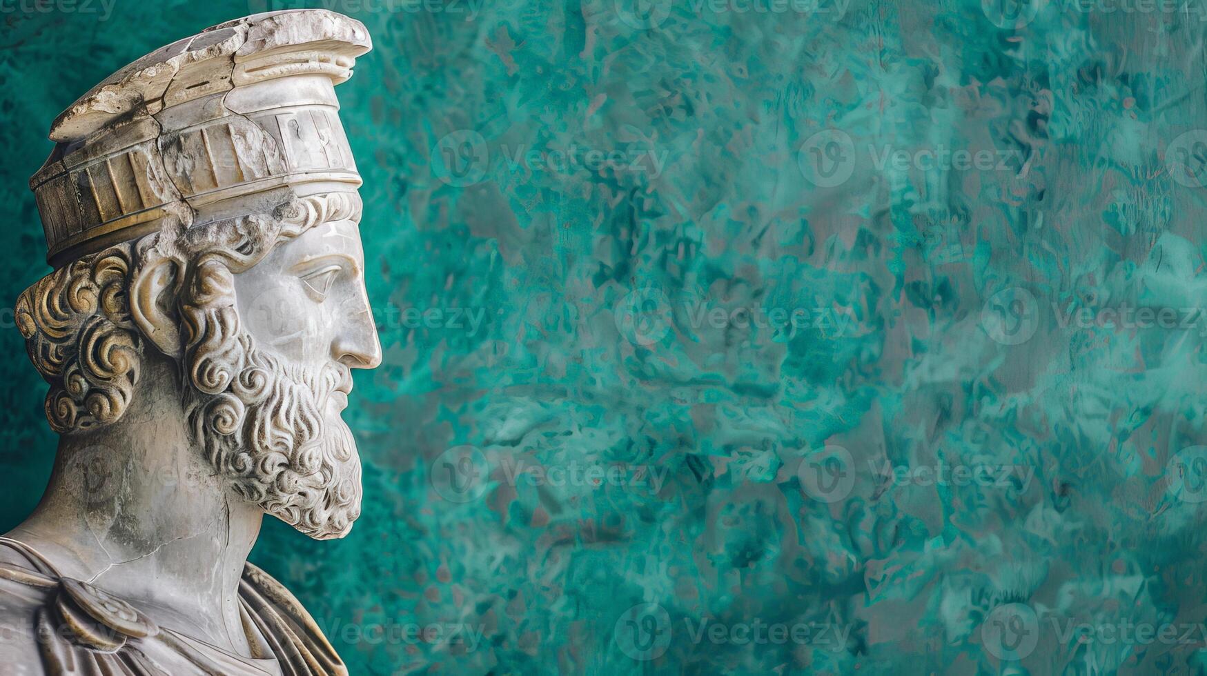 ancient greek statue against turquoise background photo