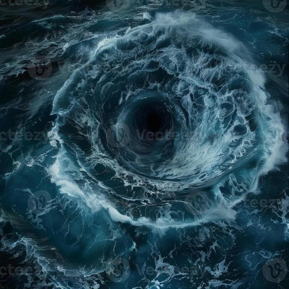 Powerful ocean vortex swirling in dark waves photo