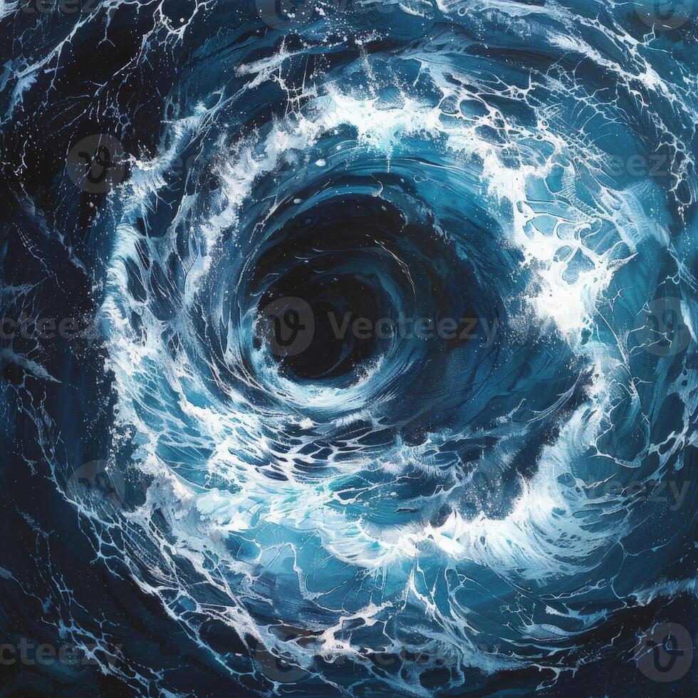 Swirling ocean vortex with crashing waves photo