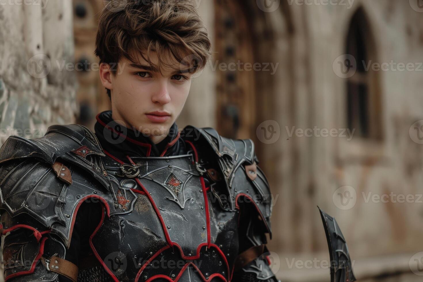 Futuristic warrior in dark armor photo