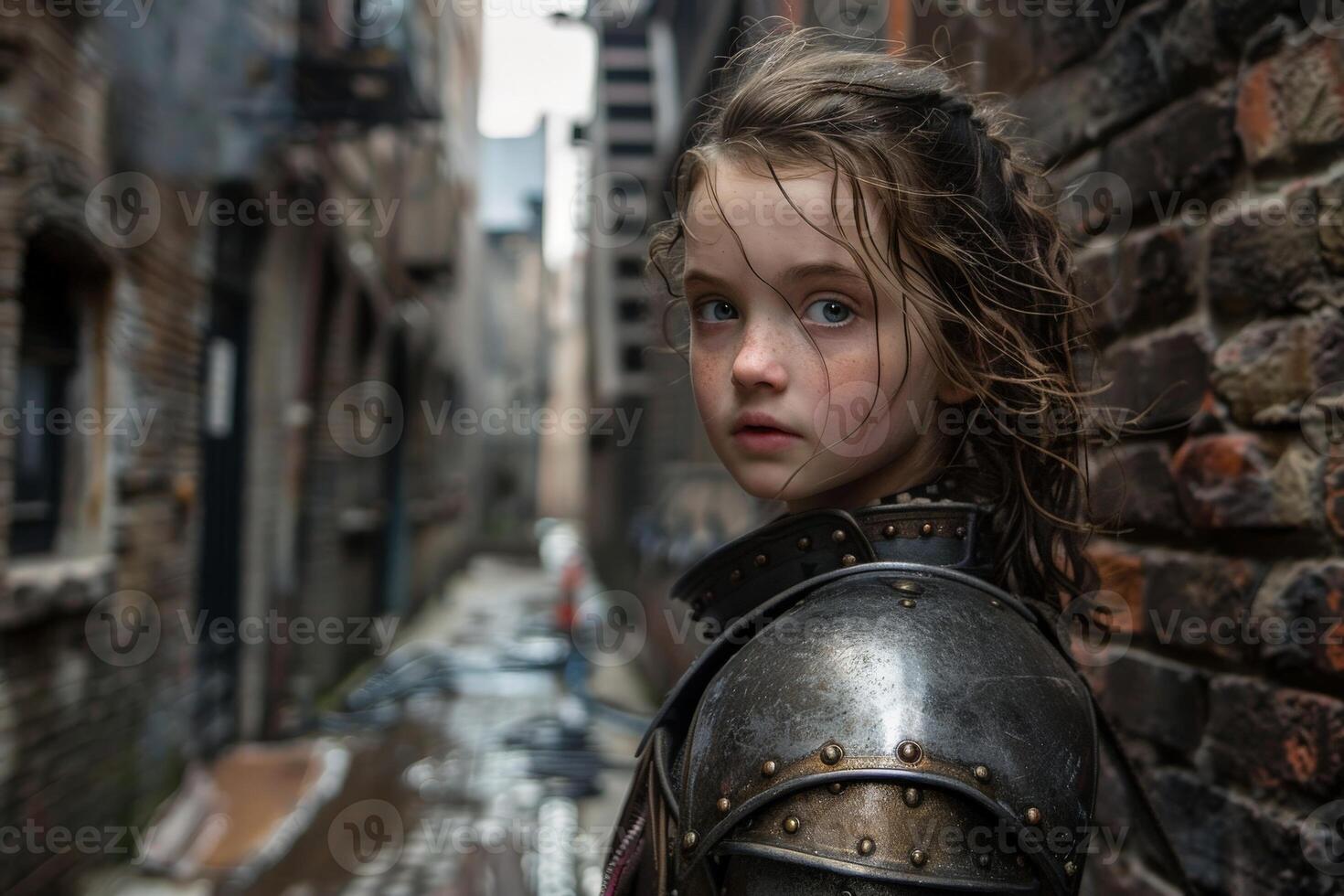 young girl in medieval armor photo