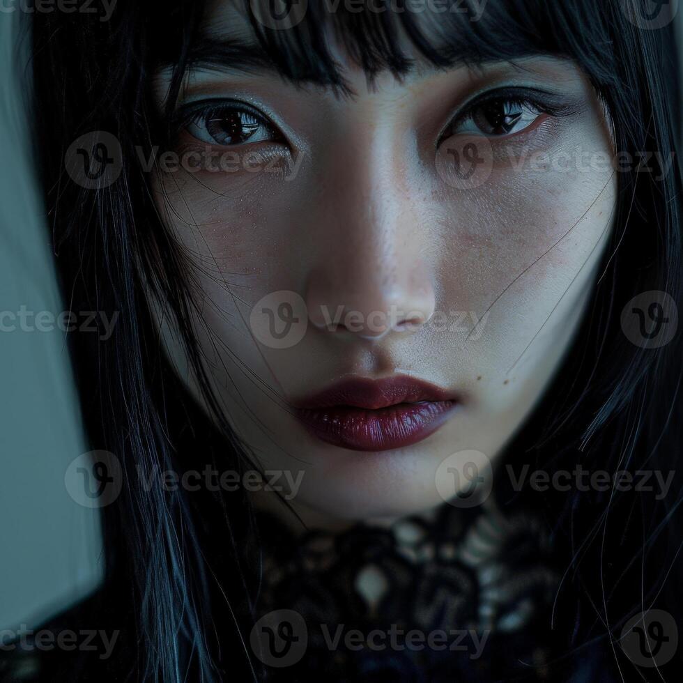 Mysterious asian woman with intense gaze photo