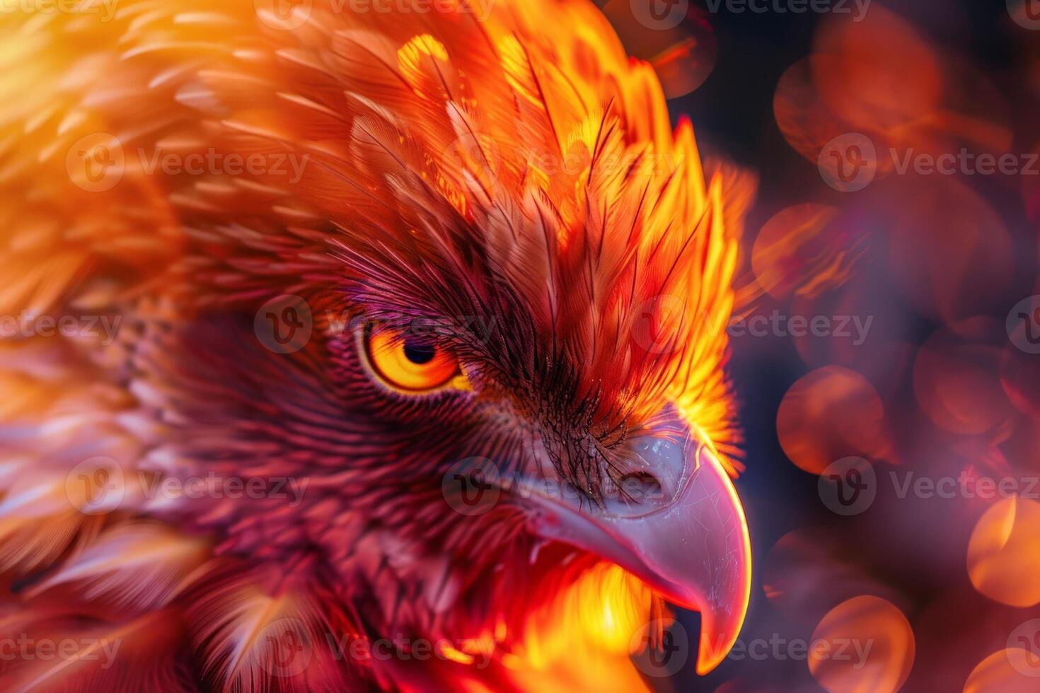 Vibrant and fiery feathers of a majestic bird photo