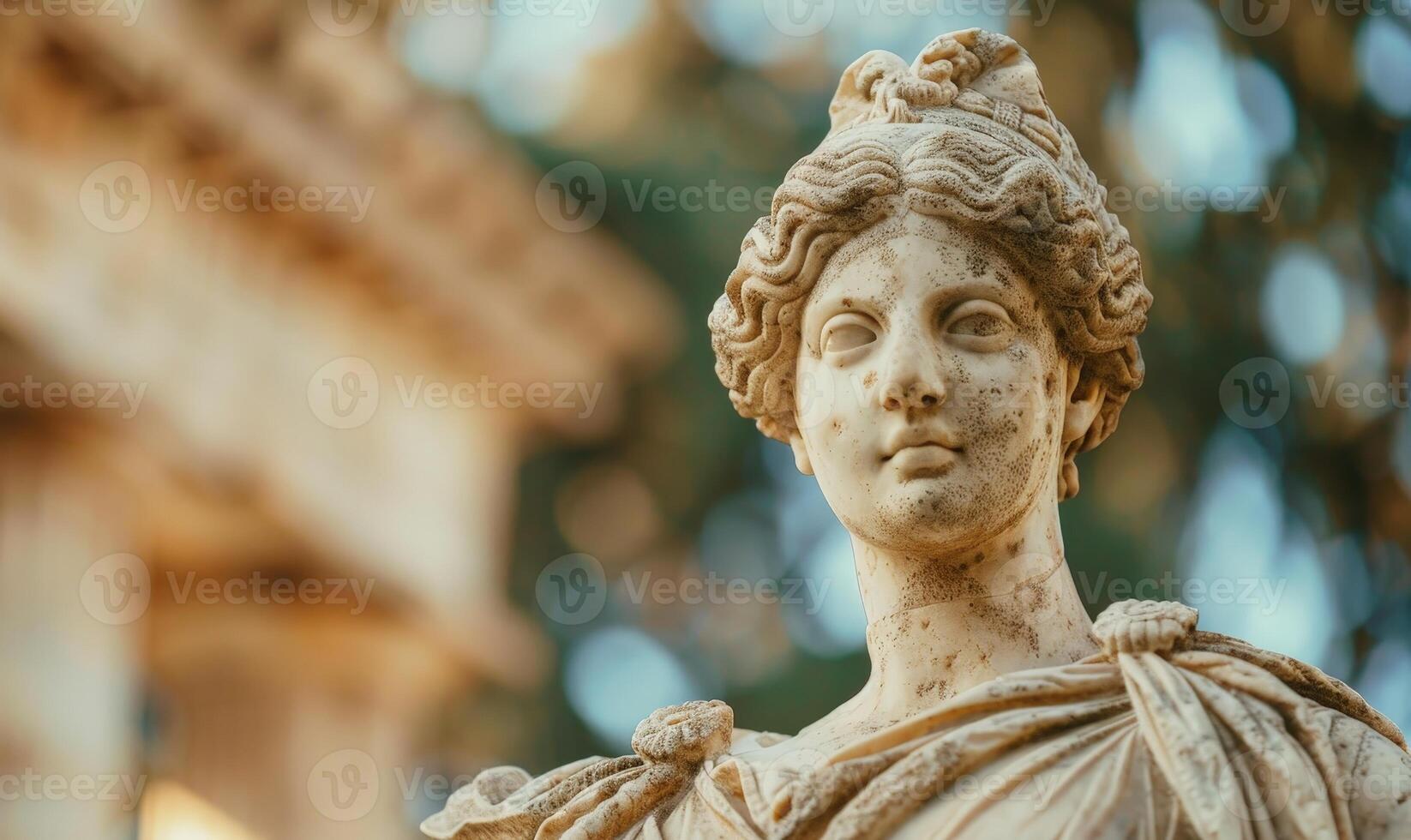 Weathered stone statue of a classical figure photo
