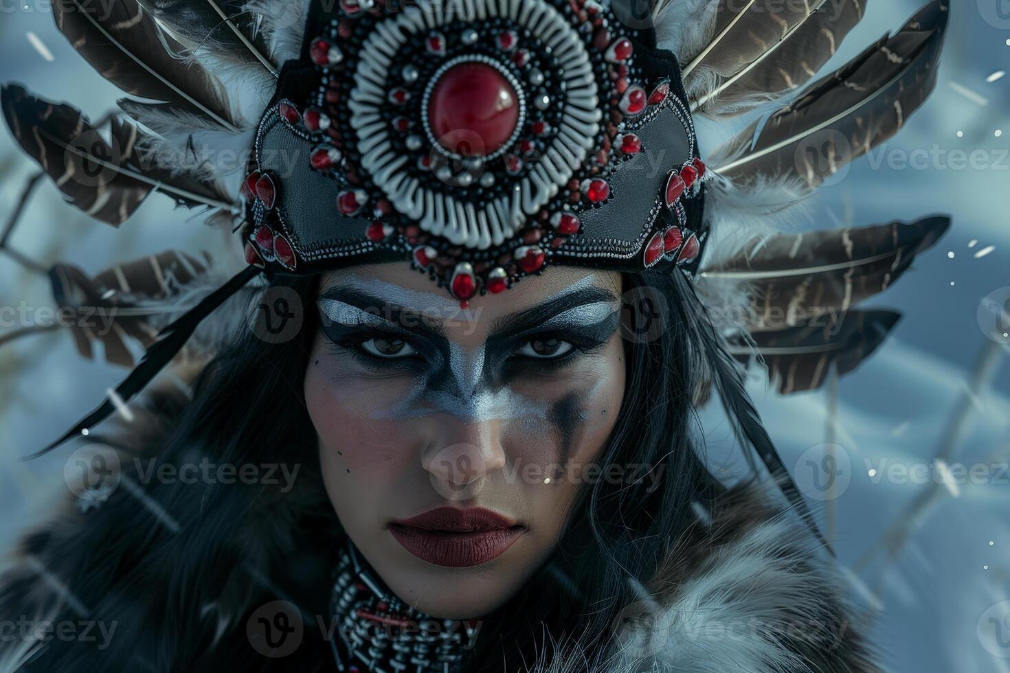 Striking winter warrior woman portrait photo