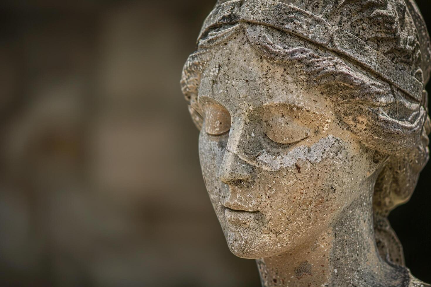 ancient stone sculpture face close up photo