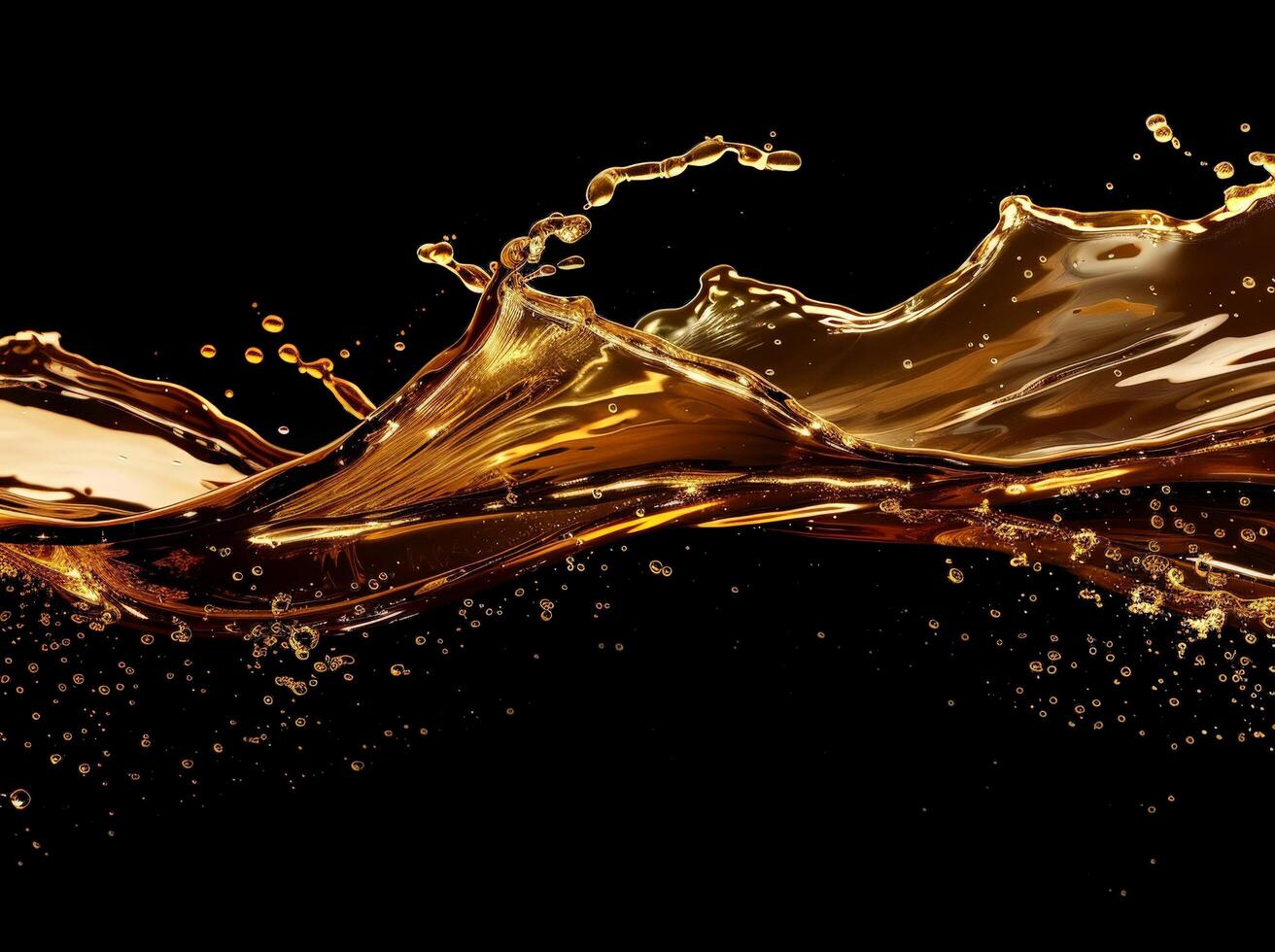 golden liquid splash on black background photo
