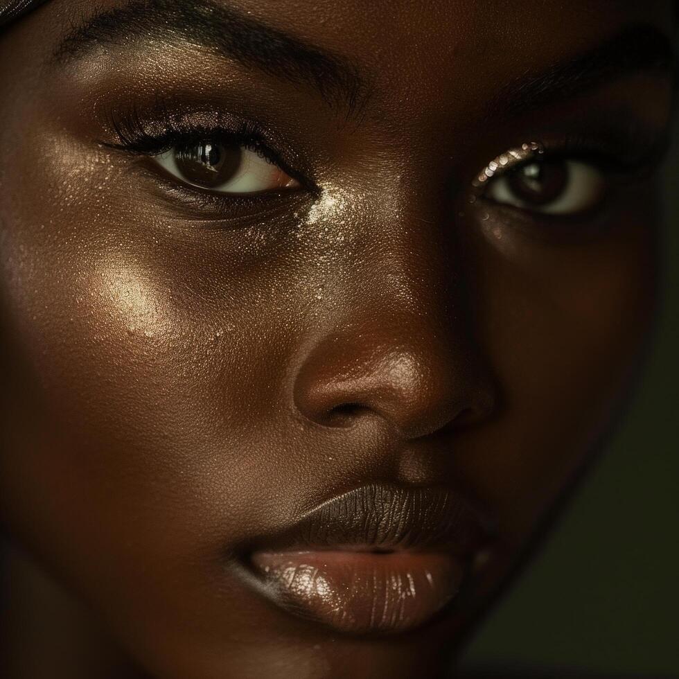 Dramatic close up portrait of a persons face photo